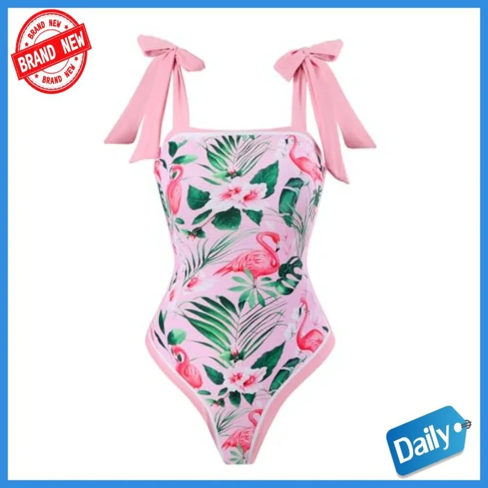 Floral Print One Piece Swimsuit with Cover Up Skirt Set, Slim Fit, Polyester